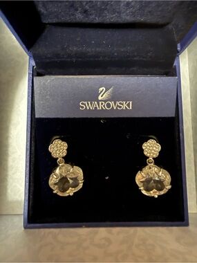 Swarovski Silver-Tone Crystal Flower Drop Earrings